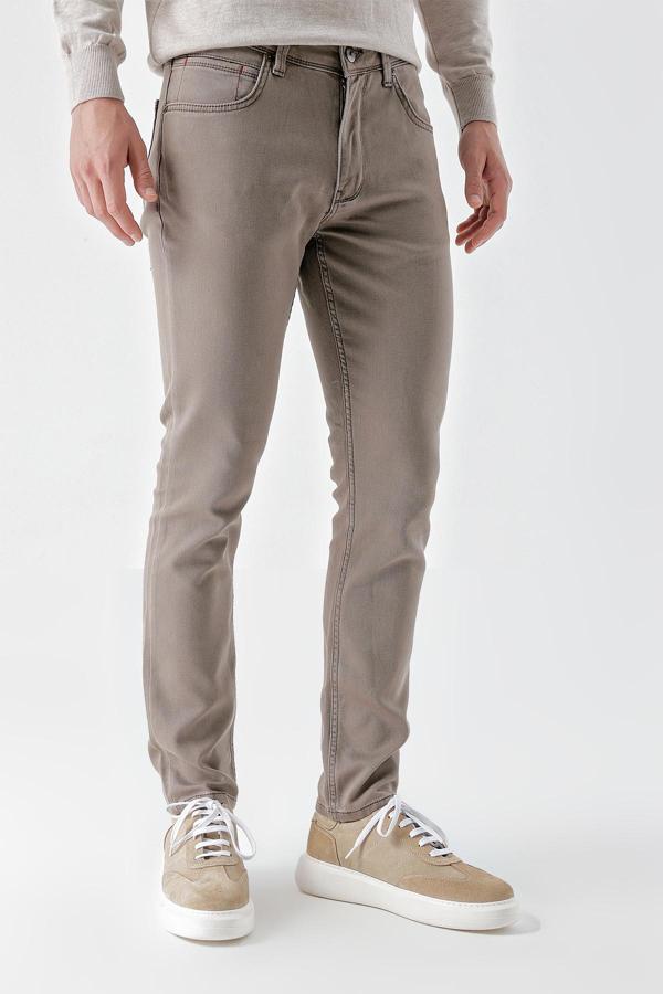  Erkek Vizon Mevsimlik Pamuk 5 Cep Slim Fit Jean Pantolon - Image 1