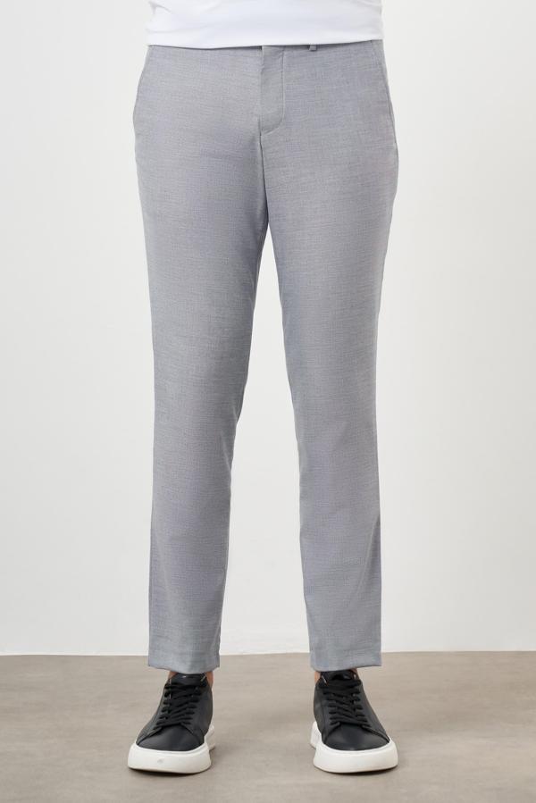  Erkek Gri Poliviskon Trend Desenli Lastikli Slim Fit Pantolon - Image 1