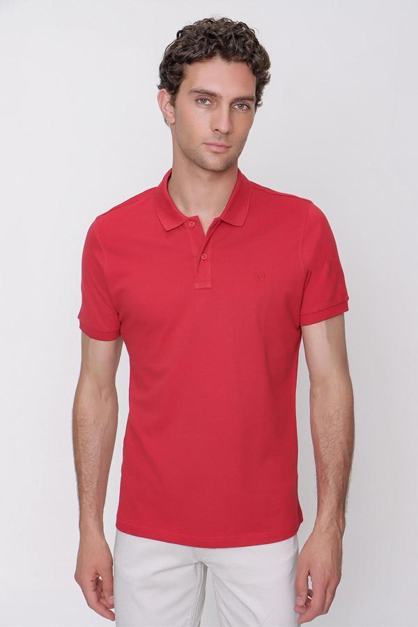  Erkek Kırmızı Basic Polo Yaka Dynamic Fit T-Shirt - Image 1