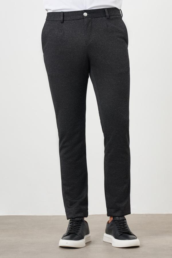  Erkek Siyah Poliviskon Trend Pileli Slim Fit Spor Pantolon - Image 1
