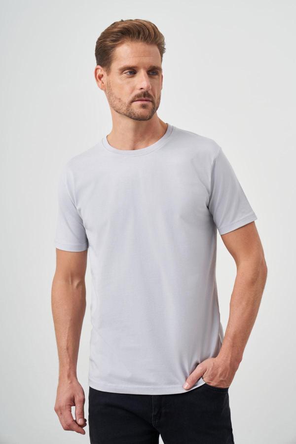  Erkek Gri Basic Bisiklet Yaka Dynamic Fit T-Shirt - Image 1