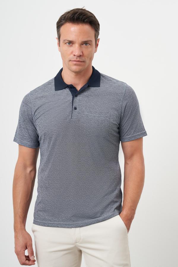  Erkek Lacivert Trend Cepli Polo Yaka T-Shirt - Image 1