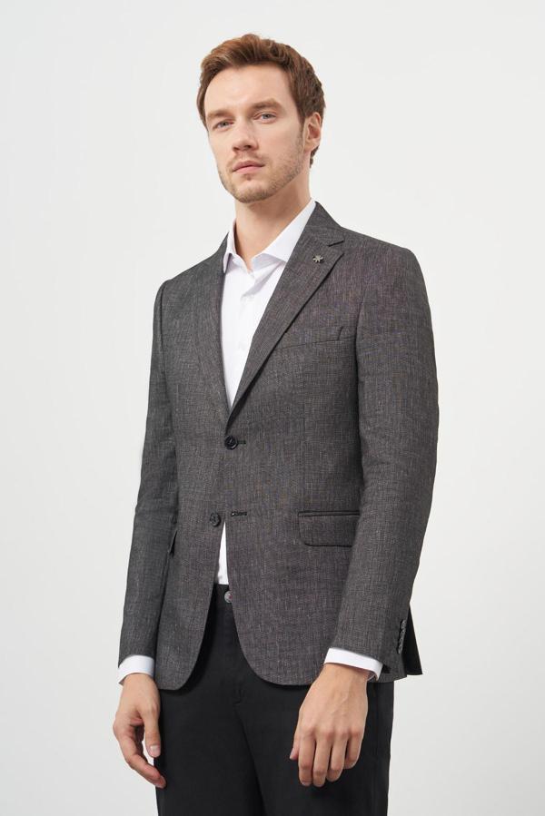  Erkek Füme Poliviskon Slim Fit Mono Yaka Klasik Ceket - Image 1