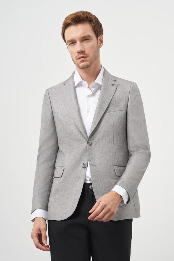  Erkek Gri Poliviskon Slim Fit Mono Yaka Klasik Ceket - Image 1