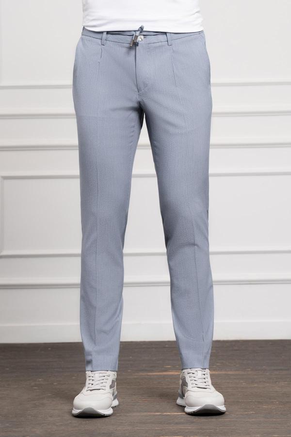  Erkek Mavi Poliviskon Trend İpli Jogger Slim Fit Dar Kesim Spor Pantolon - Image 1