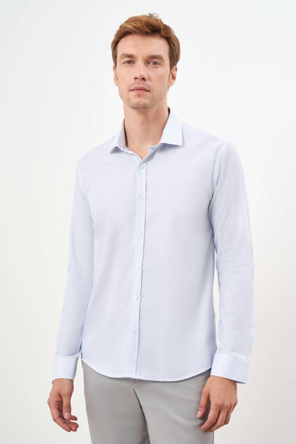  Erkek A. MAVİ Pamuk Desenli İtalyan Yaka Slim Fit Gömlek - Image 1