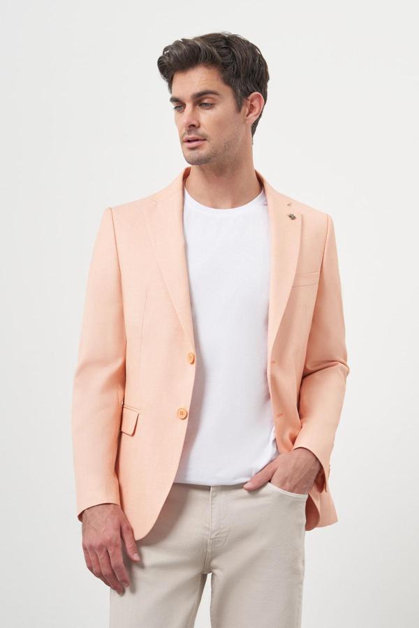  Erkek Yavruağzı Poliviskon Slim Fit Mono Yaka Klasik Ceket - Image 1