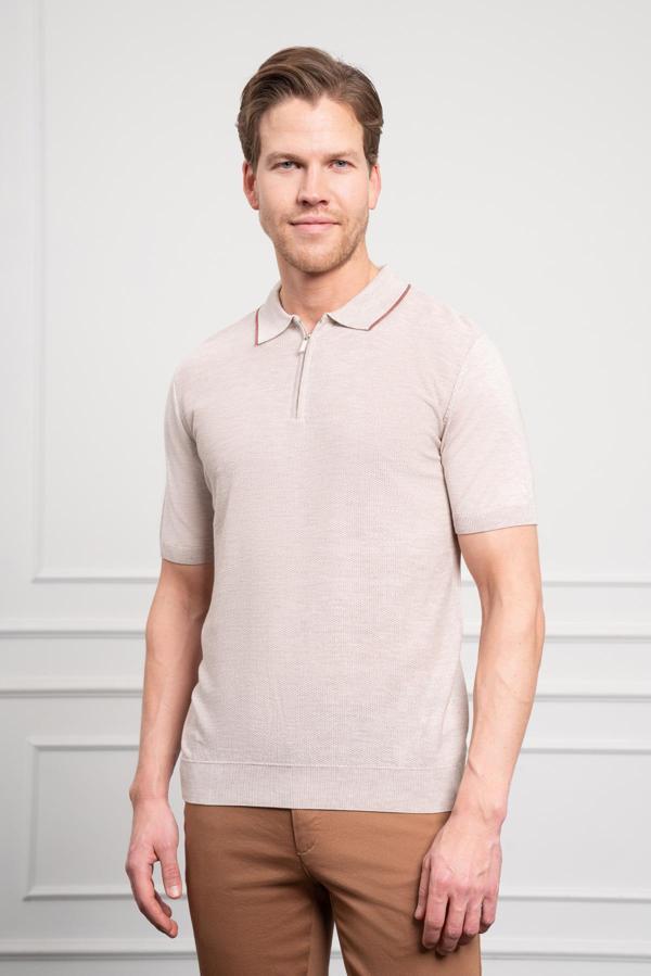  Erkek Kemik Trend  Polo Yaka Dinamik Fit Rahat Kesim T-Shirt - Image 1