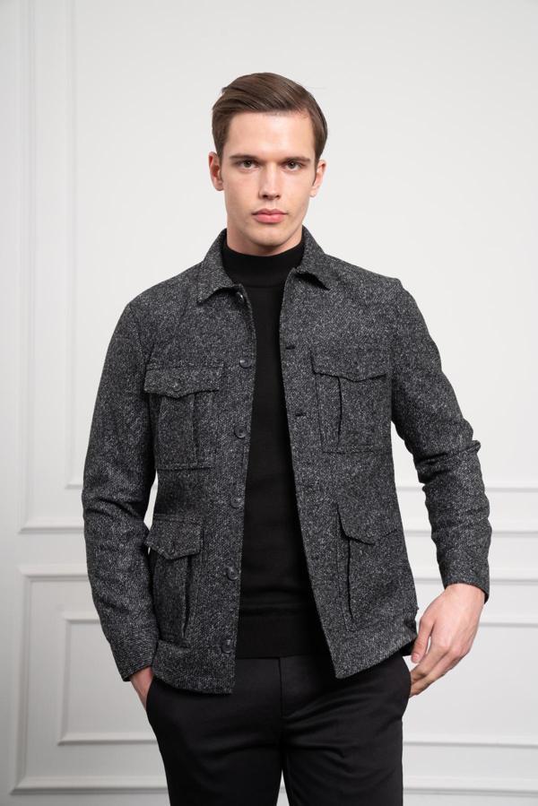  Erkek Siyah Worker Dynamic Fit Rahat Kesim Gömlek Ceket - Image 1