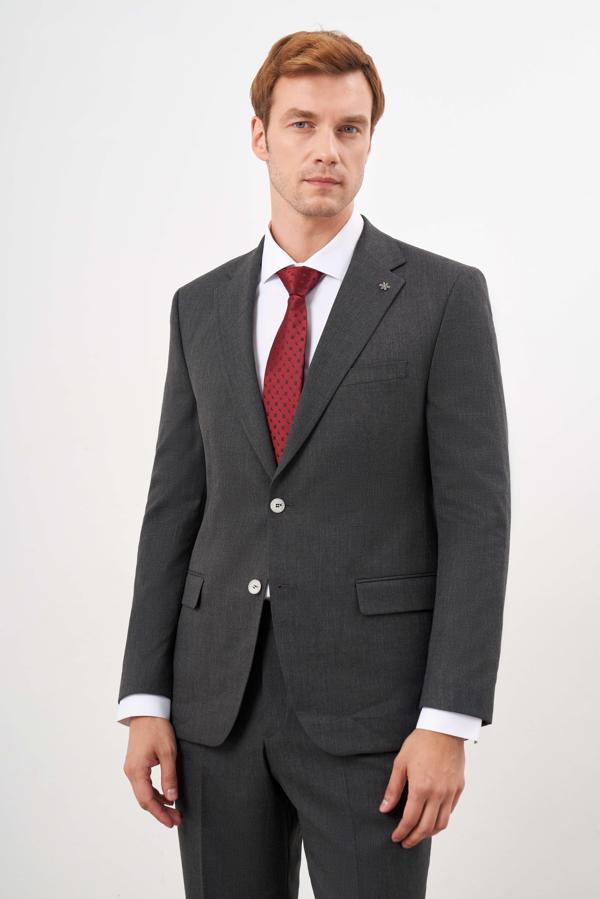  Erkek Siyah Poliviskon Trend Ekoseli Dynamic Fit Mono Yaka Takım Elbise - Image 1