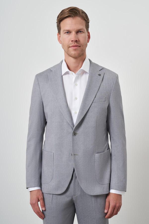  Erkek Gri Trend Slim Fit Mono Yaka Takım Elbise - Image 1