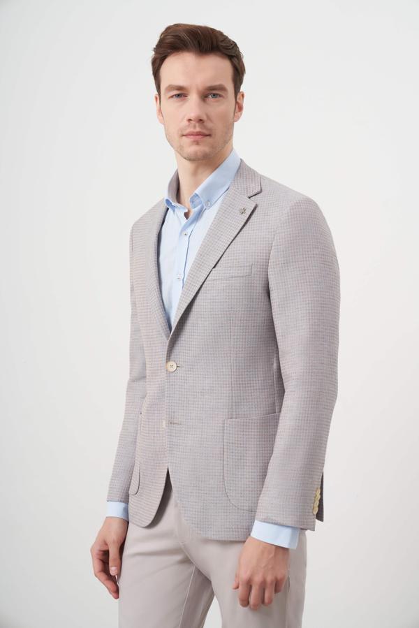  Erkek A. MAVİ Dokuma Slim Fit Torba Cep Mono Yaka Spor Ceket - Image 1