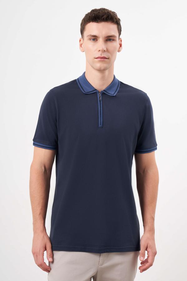  Erkek Lacivert Trend Polo Yaka Dynamic Fit T-Shirt - Image 1