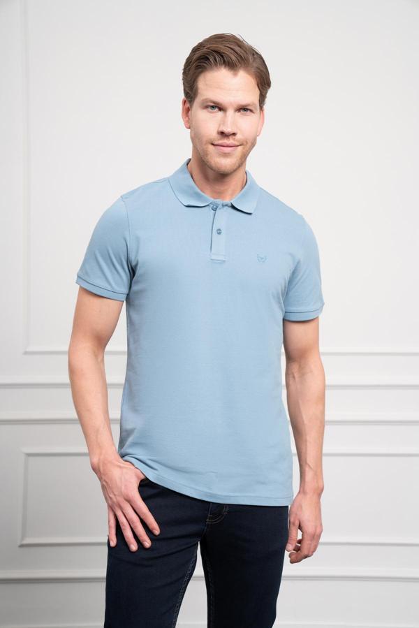  Erkek Mavi Basic Polo Yaka Dynamic Fit T-Shirt - Image 1