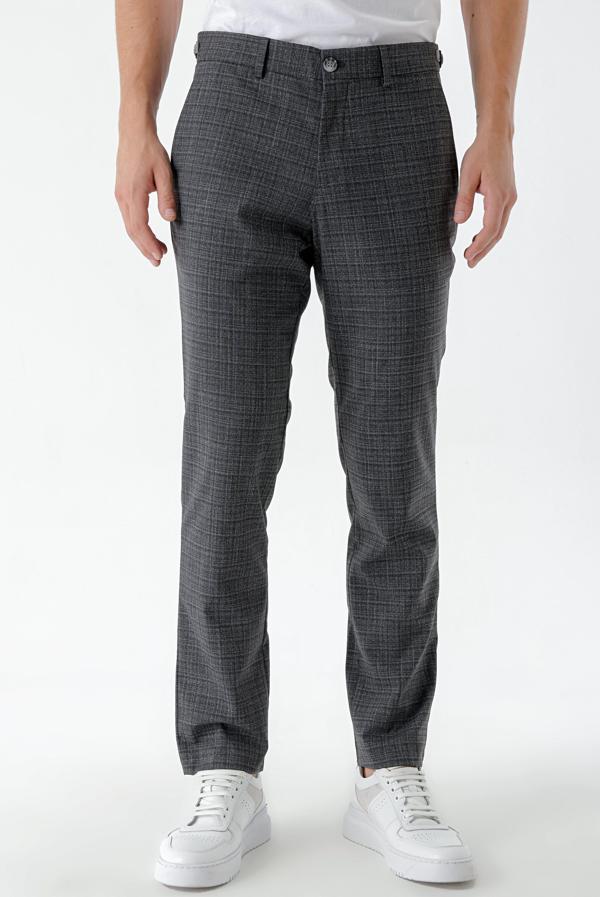  Erkek Füme Poliviskon Trend Ekoseli Slim Fit Classic Pantolon - Image 1