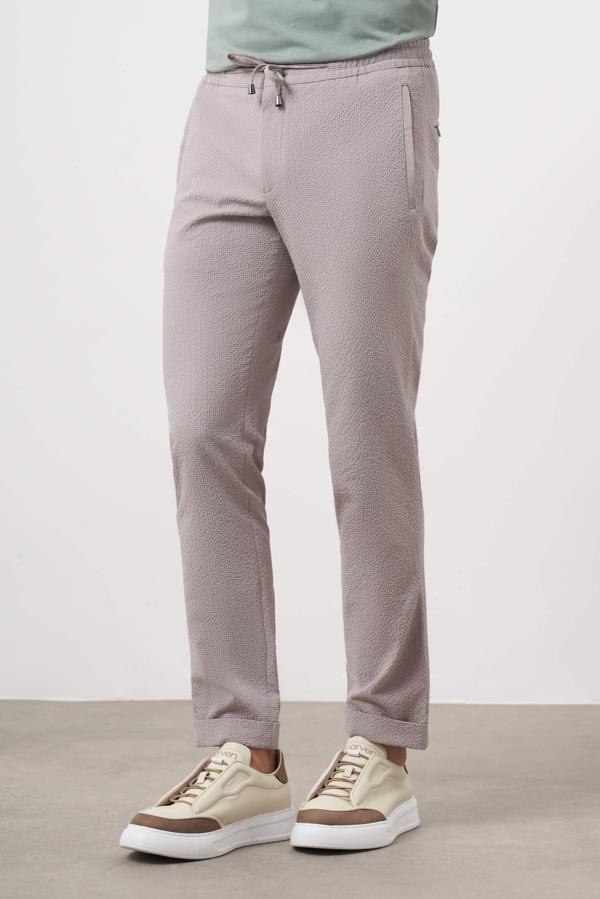  Erkek Taş Polyester İpli Jogger Slim Fit Pantolon - Image 1