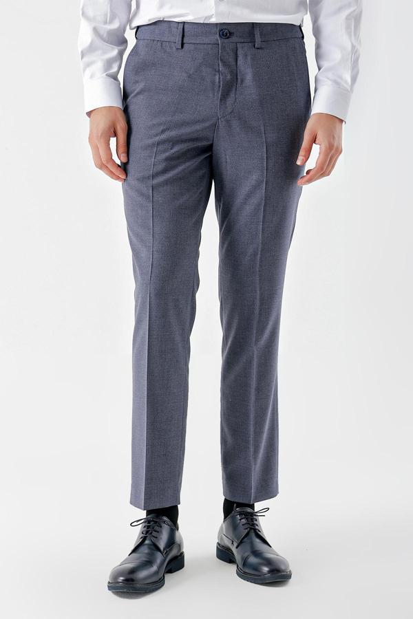  Erkek Lacivert Poliviskon Trend Desenli Dynamic Fit Classic Pantolon - Image 1
