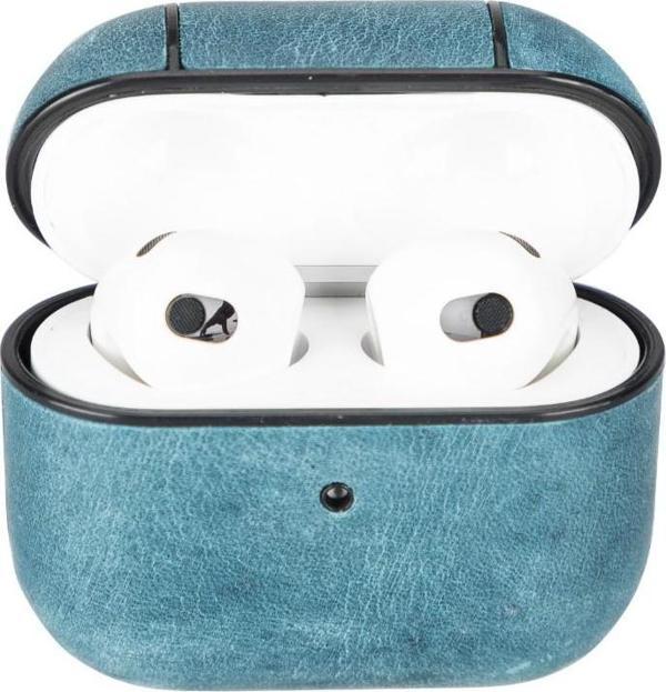 Apple AirPods 3.nesil Uyumlu Deri Kılıf Juni AA32 Mavi - Image 1