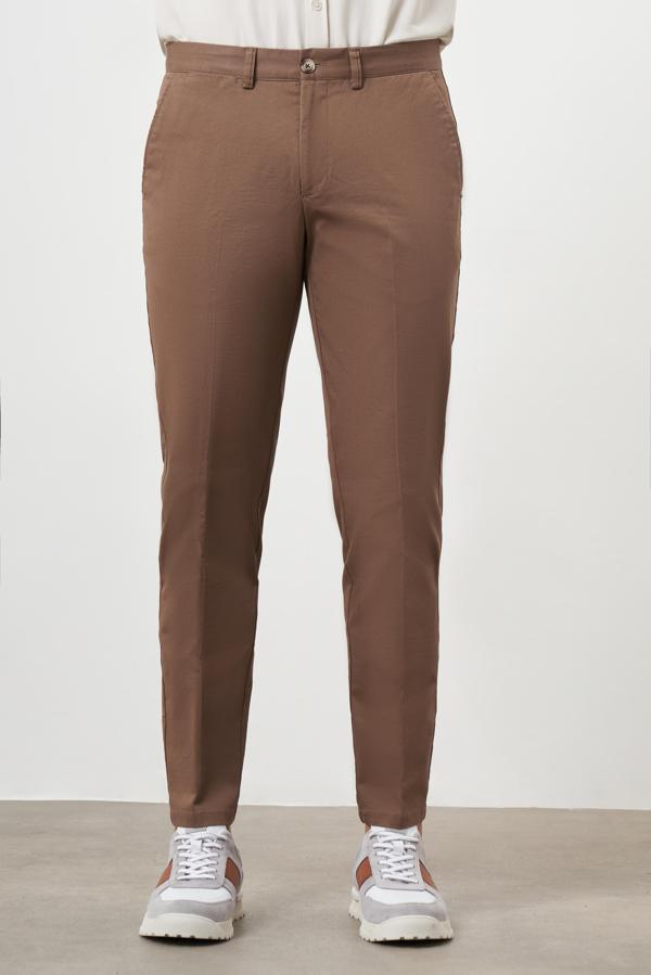  Erkek KAHVE Yazlık Pamuk Yan Cep Dynamic Fit Chino Pantolon - Image 1