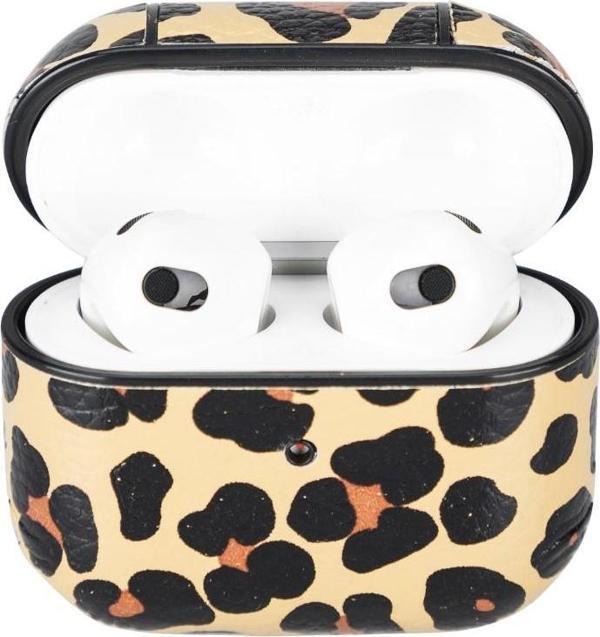 Apple AirPods 3.nesil Uyumlu Deri Kılıf Juni LEO-NE Leopar - Image 1