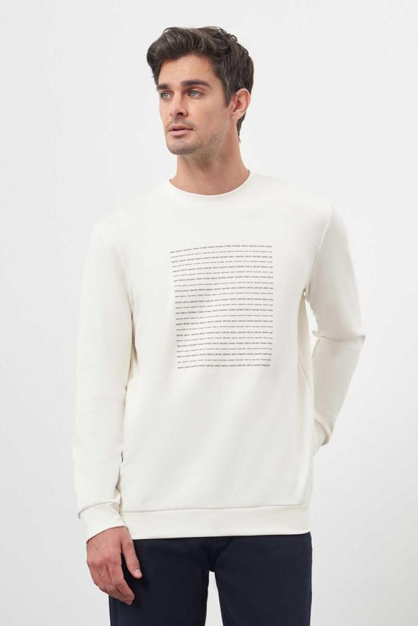 Erkek Ekru Trend Bisiklet Yaka Sweat-Shirt - Image 1