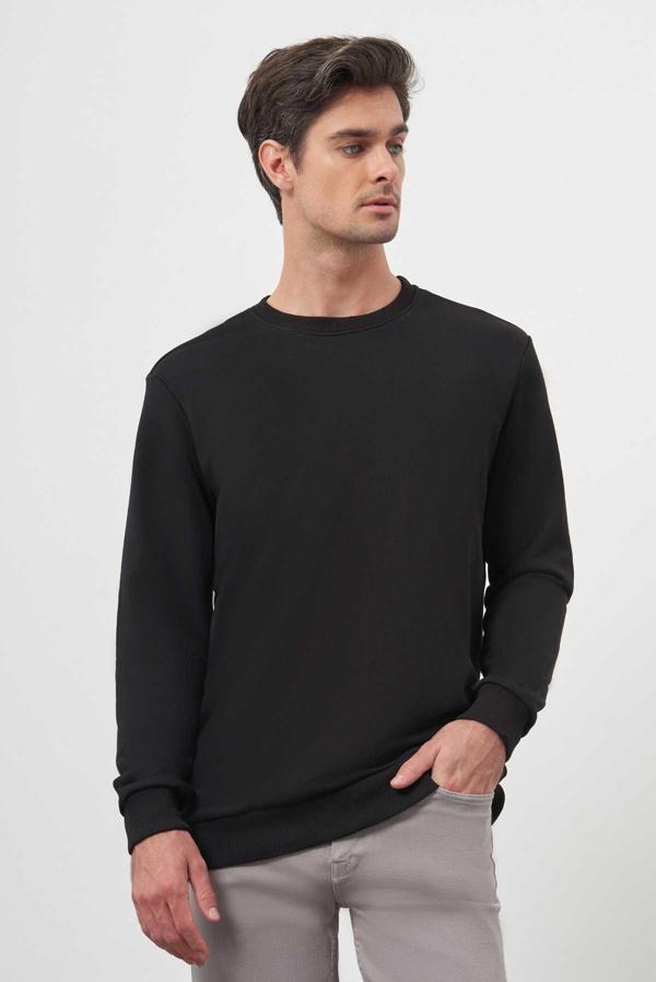  Erkek Siyah Basic Bisiklet Yaka Sweat-Shirt - Image 1