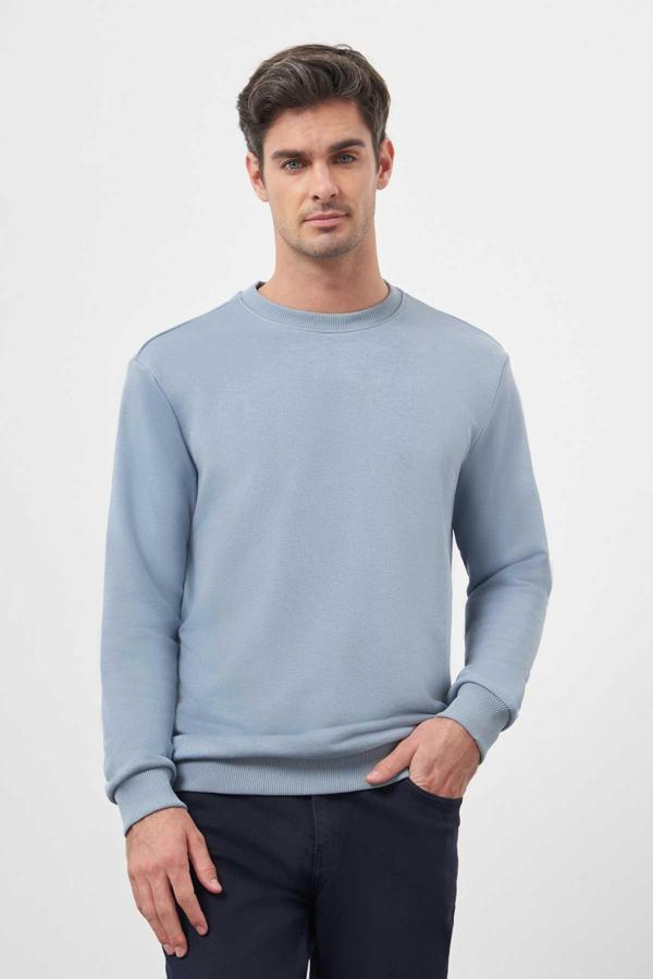  Erkek Mavi Basic Bisiklet Yaka Sweat-Shirt - Image 1