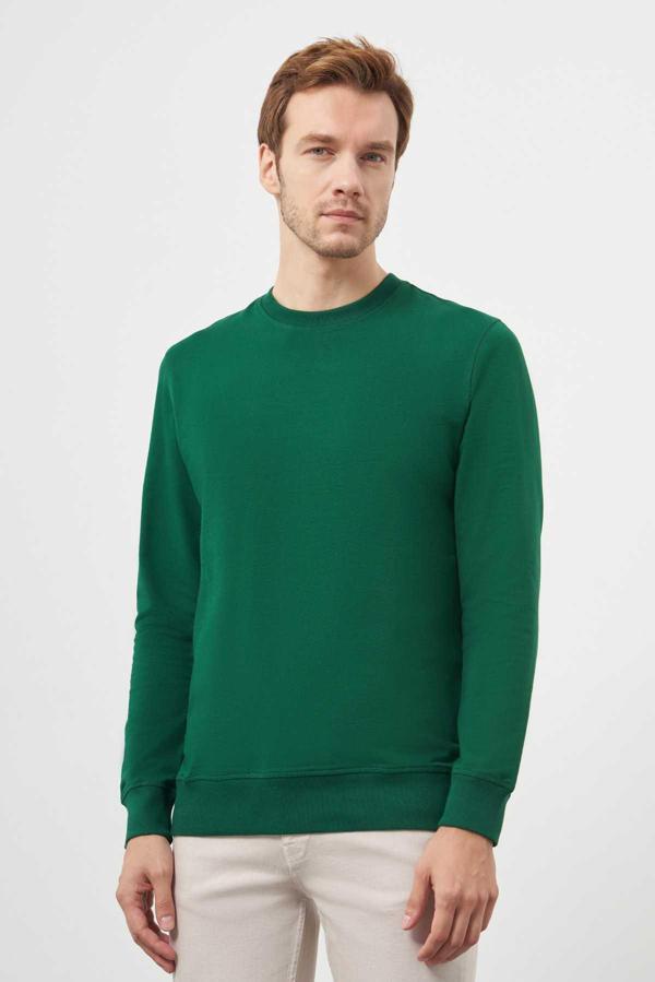  Erkek Yeşil Bisiklet Yaka Dynamic Fit Rahat Kesim Sweatshirt - Image 1