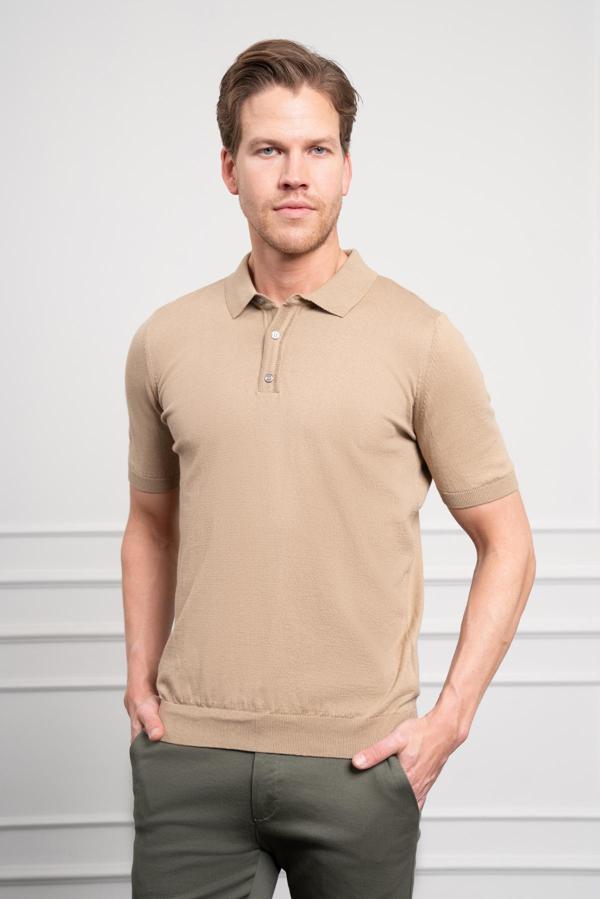  Erkek Bej Basic Polo Yaka Dynamic Fit T-Shirt - Image 1
