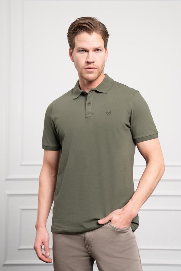  Erkek Haki Basic Polo Yaka Dynamic Fit T-Shirt - Image 1