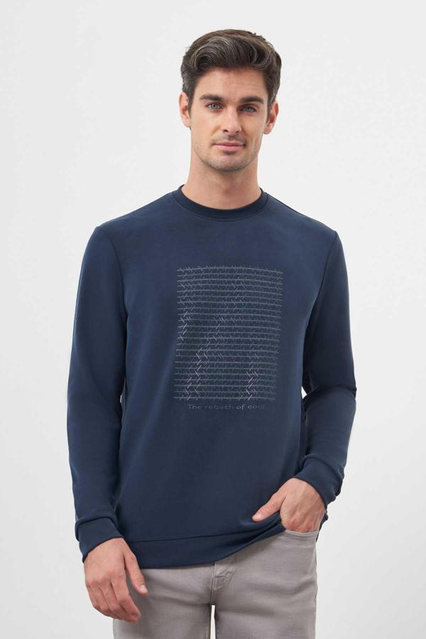  Erkek Marine Trend Bisiklet Yaka Sweat-Shirt - Image 1