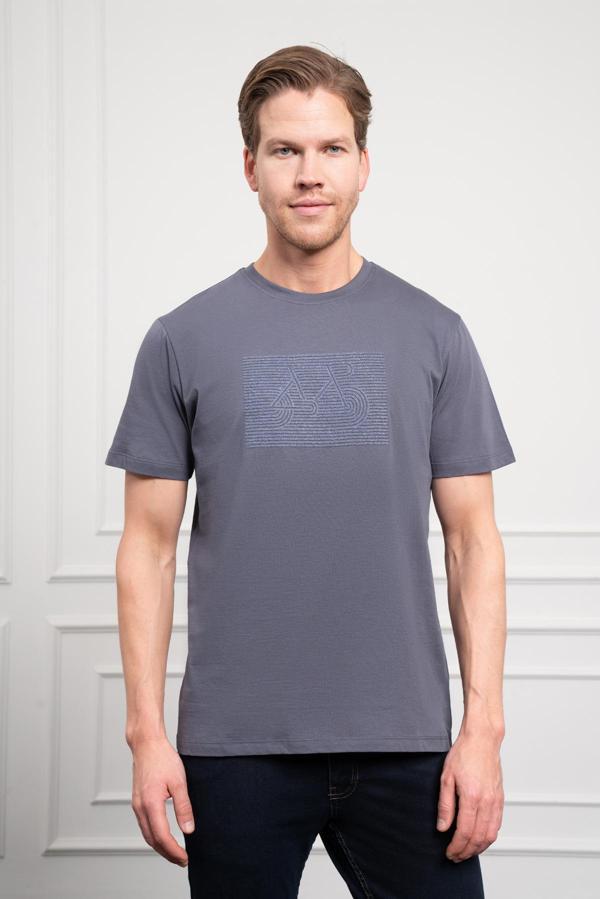  Erkek Antrasit Trend Bisiklet Yaka Dinamik Fit Pamuk T-Shirt - Image 1