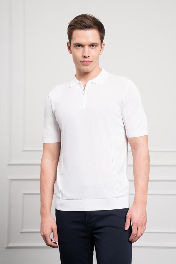  Erkek Beyaz Trend  Polo Yaka  Dinamik Fit Rahat Kesim T-Shirt - Image 1