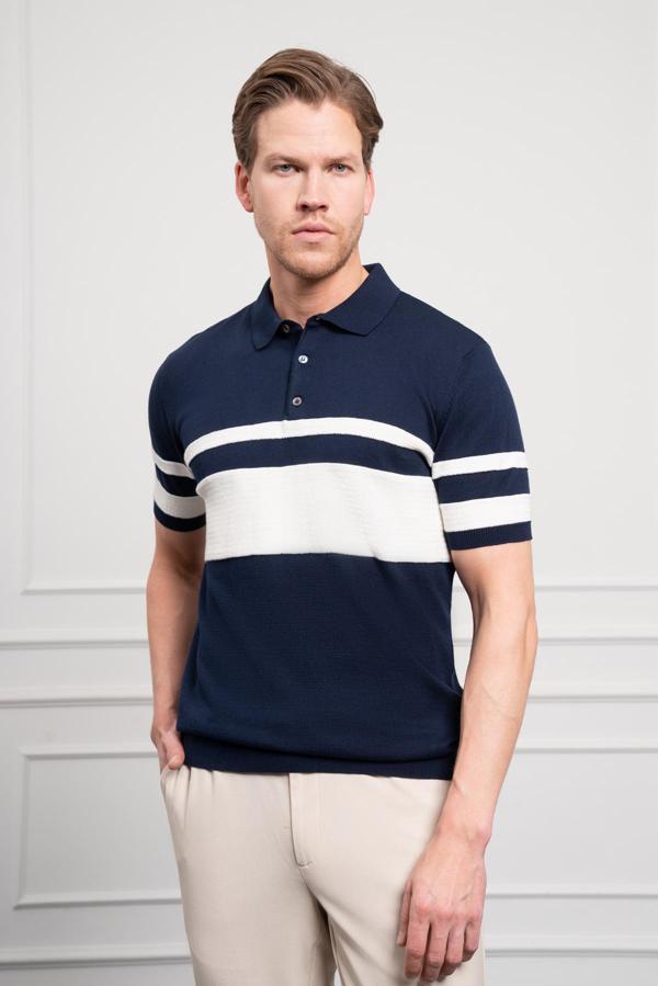  Erkek Lacivert Trend Dynamic Fit Rahat Kesim Polo Yaka T-Shirt - Image 1