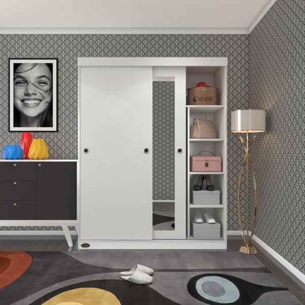 Kenzlife gardırop sürgülü kapaklı kapılı 140 papatya byz aynalı gardolap dolap - Image 1