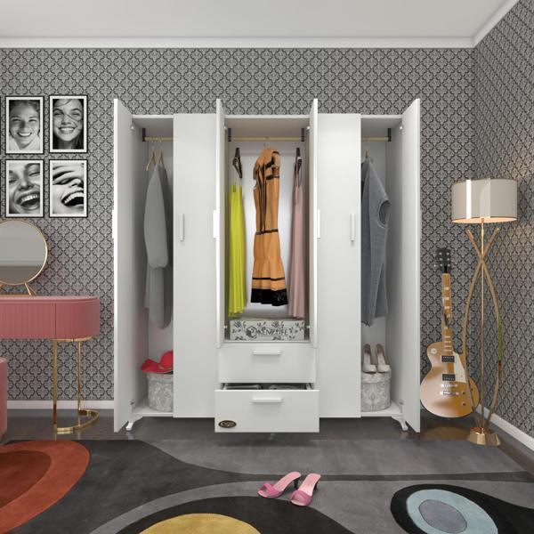 Kenzlife gardırop 6 kapılı 2 çekmeceli glayör 168*150*42 byz ayaklı gardolap dolap - Image 1
