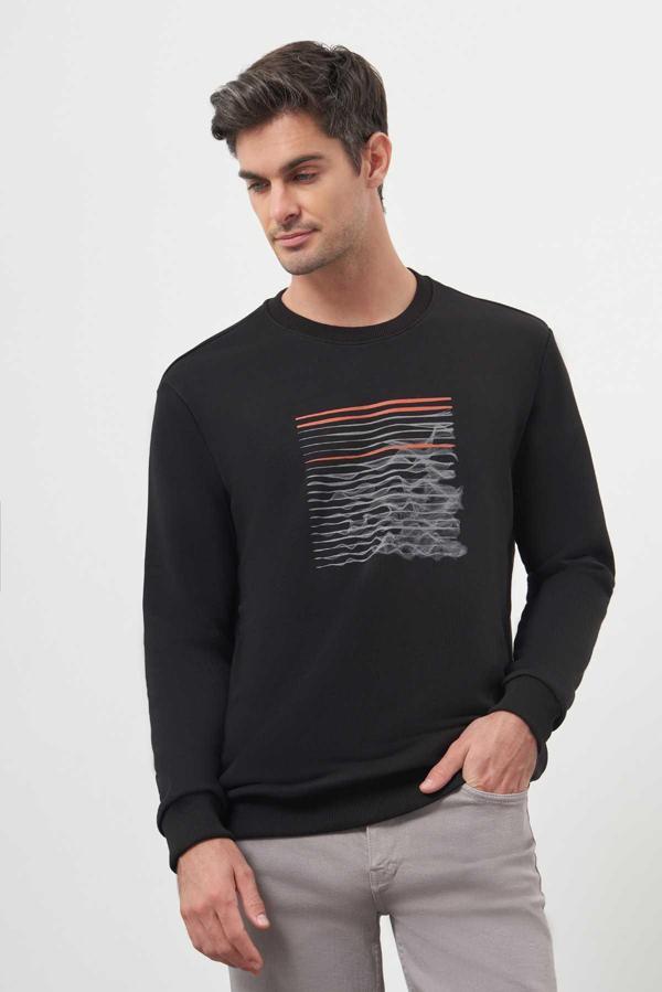  Erkek Siyah Trend Bisiklet Yaka Sweat-Shirt - Image 1