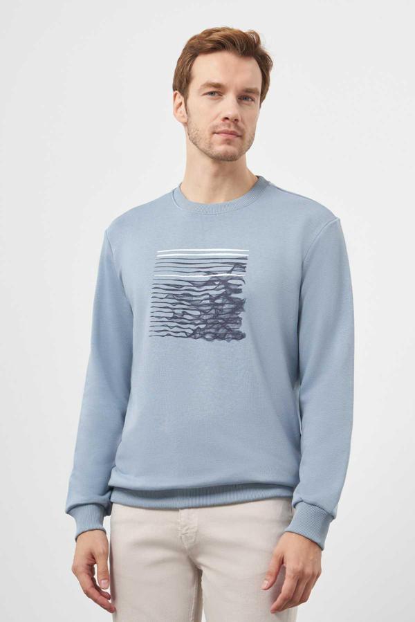  Erkek Mavi Trend Bisiklet Yaka Sweat-Shirt - Image 1