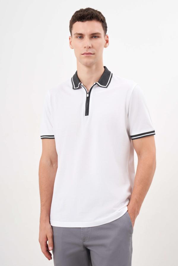  Erkek Beyaz Trend Polo Yaka Dynamic Fit T-Shirt - Image 1