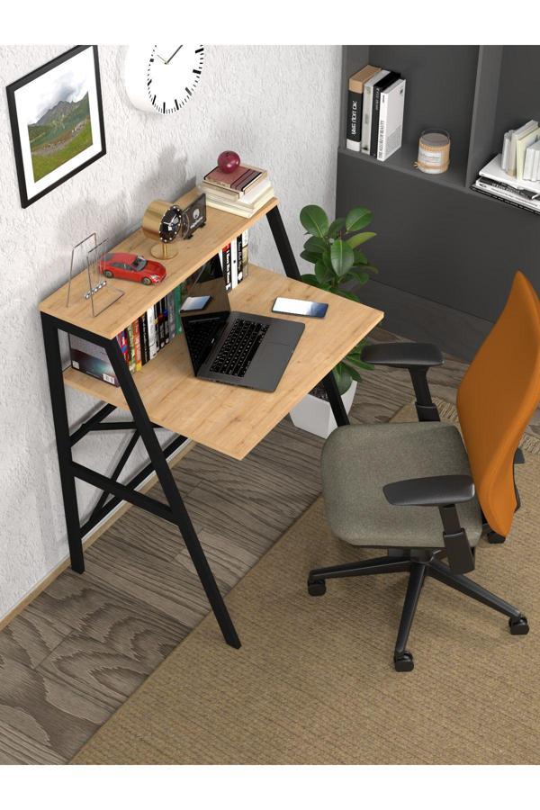 Moniev Pratik Çalışma Masası Raflı Ofis Masası Yemek Masası Okul Yurt Masası Metal Raflı Çalışma Masası - Image 1