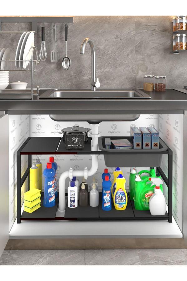 Moniev Plastik Sepetli Genişletilebilir Raf Ayarlanabilir Düzenleyici Mutfak Düzenleyici Banyo Düzenleyici - Image 1