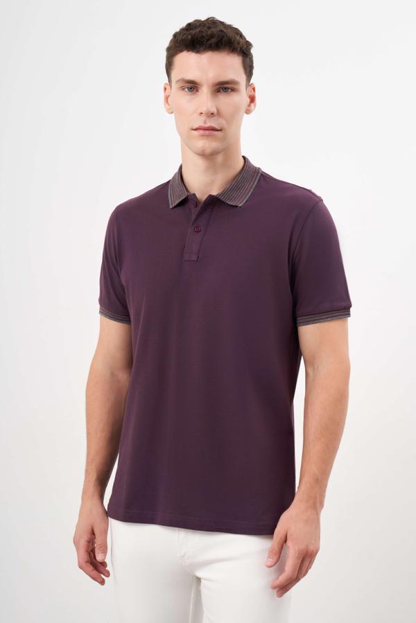  Erkek Mürdüm Trend Polo Yaka Dynamic Fit T-Shirt - Image 1