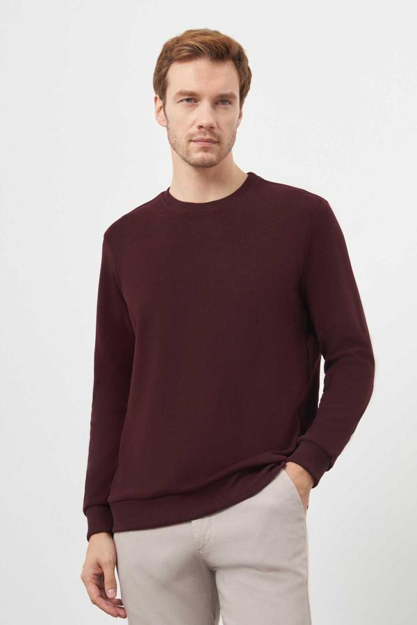  Erkek Bordo Trend Bisiklet Yaka Sweat-Shirt - Image 1