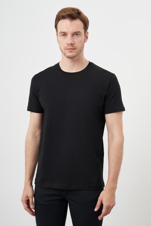  Erkek Siyah Basic Bisiklet Yaka Dynamic Fit Rahat Kesim T-Shirt - Image 1