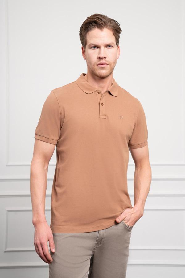  Erkek Vizon Basic Polo Yaka Dynamic Fit T-Shirt - Image 1