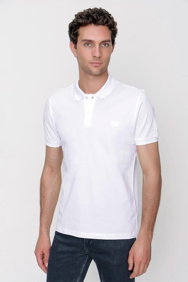  Erkek Beyaz Basic Polo Yaka Dynamic Fit T-Shirt - Image 1