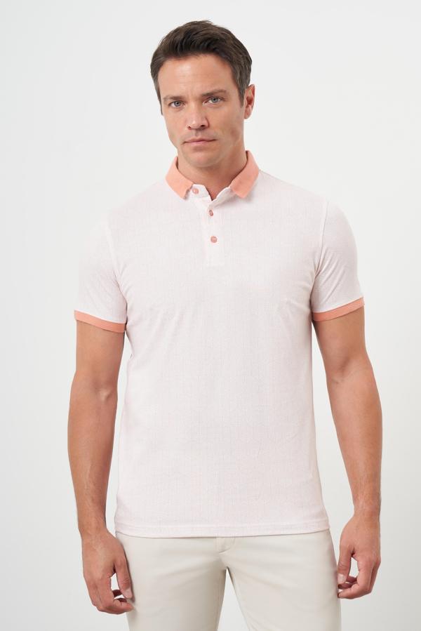  Erkek Pembe Trend Compact Rotasyon Baskı Pike Polo Yaka T-Shirt - Image 1