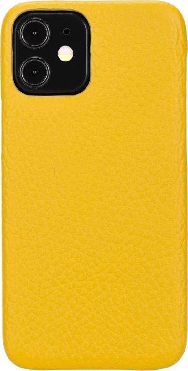 Apple iPhone 12 mini Uyumlu Deri Arka Kapak F360 FL12 Sarı - Image 1
