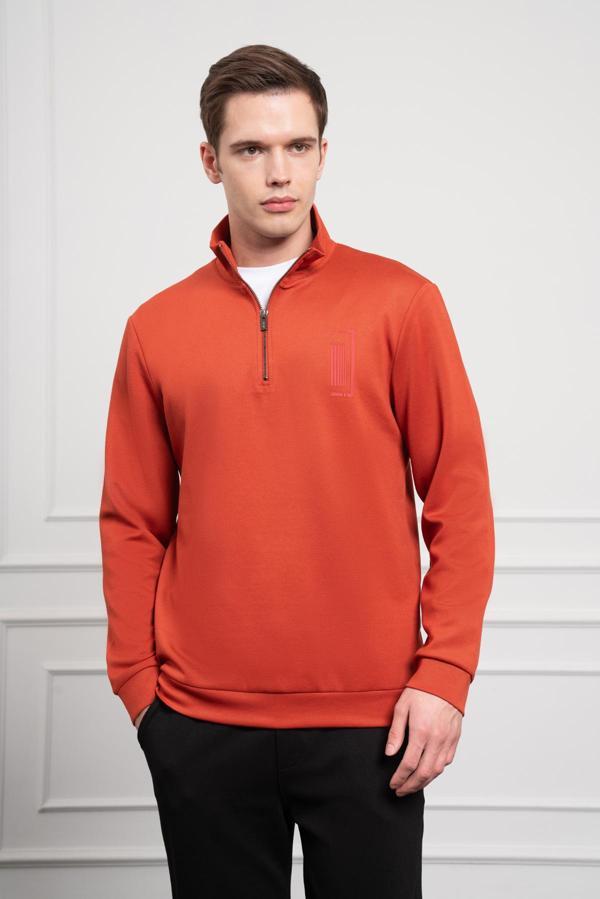  Erkek Kiremit Femuarlı Bato Yaka Dynamic Fit Rahat Kesim Sweatshirt - Image 1