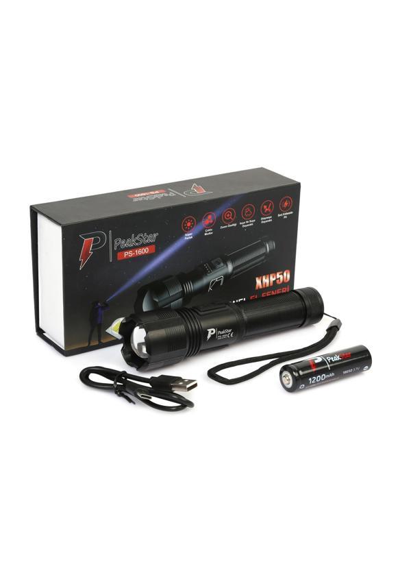 PeakStar Ps-1600 Süper Parlak Led Zoomlu 5 Mod Su Geçirmez Profesyonel Kamp Bekçi Avcı Feneri - Image 1